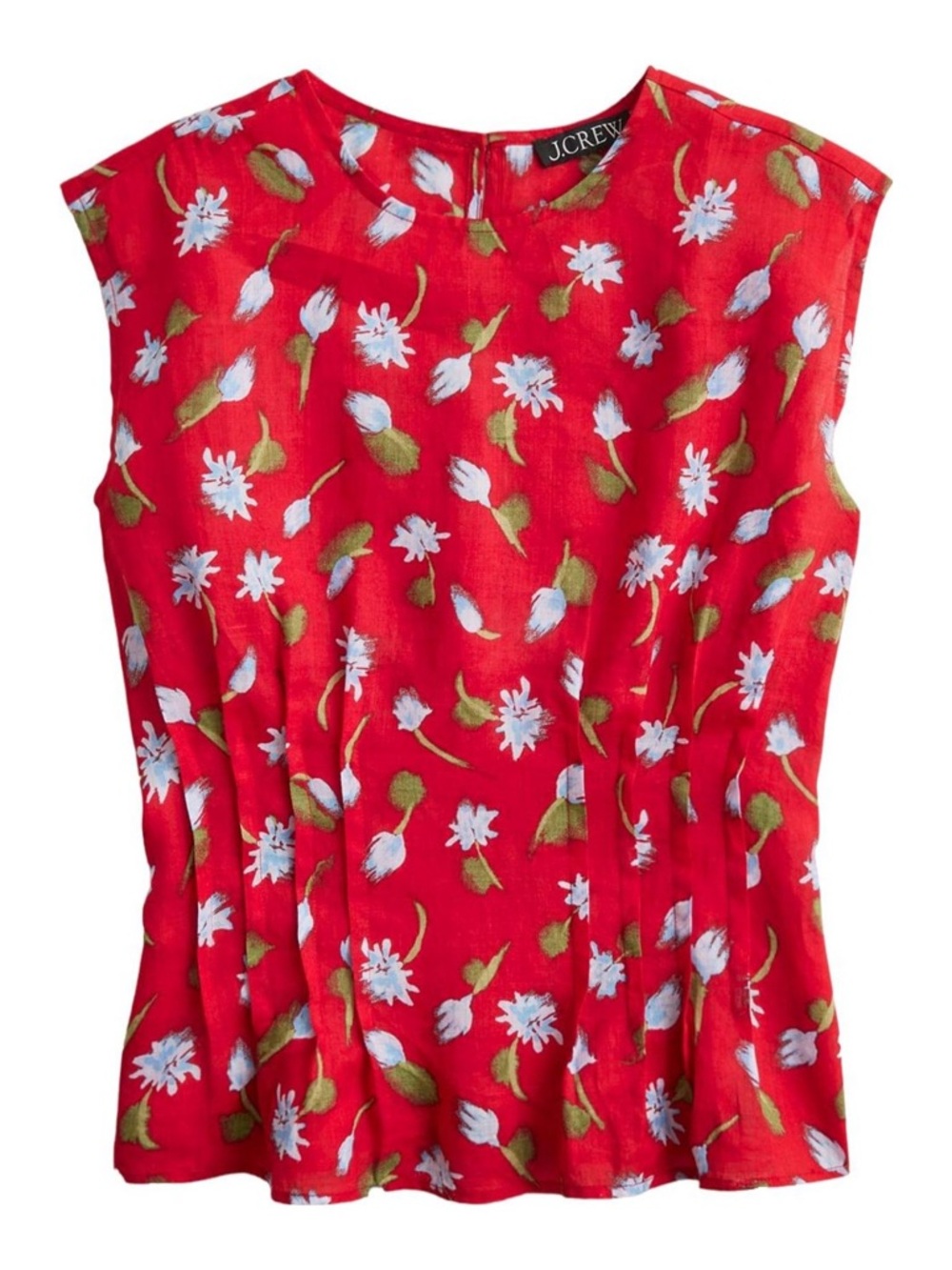J. Crew Red Floral Pintuck Shell Top in Ramie | Medium